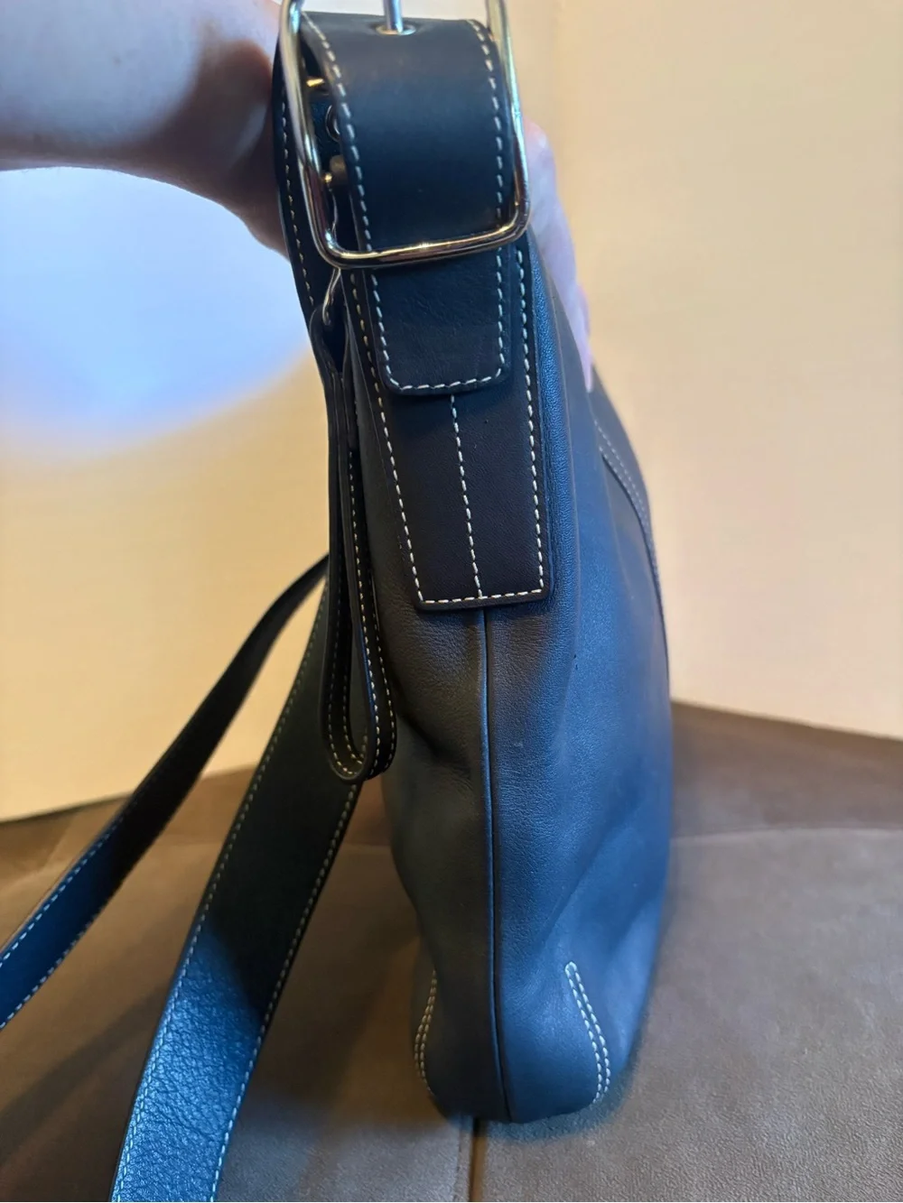 Coach Black Leather Messenger Crossbody with Contrast Stitching